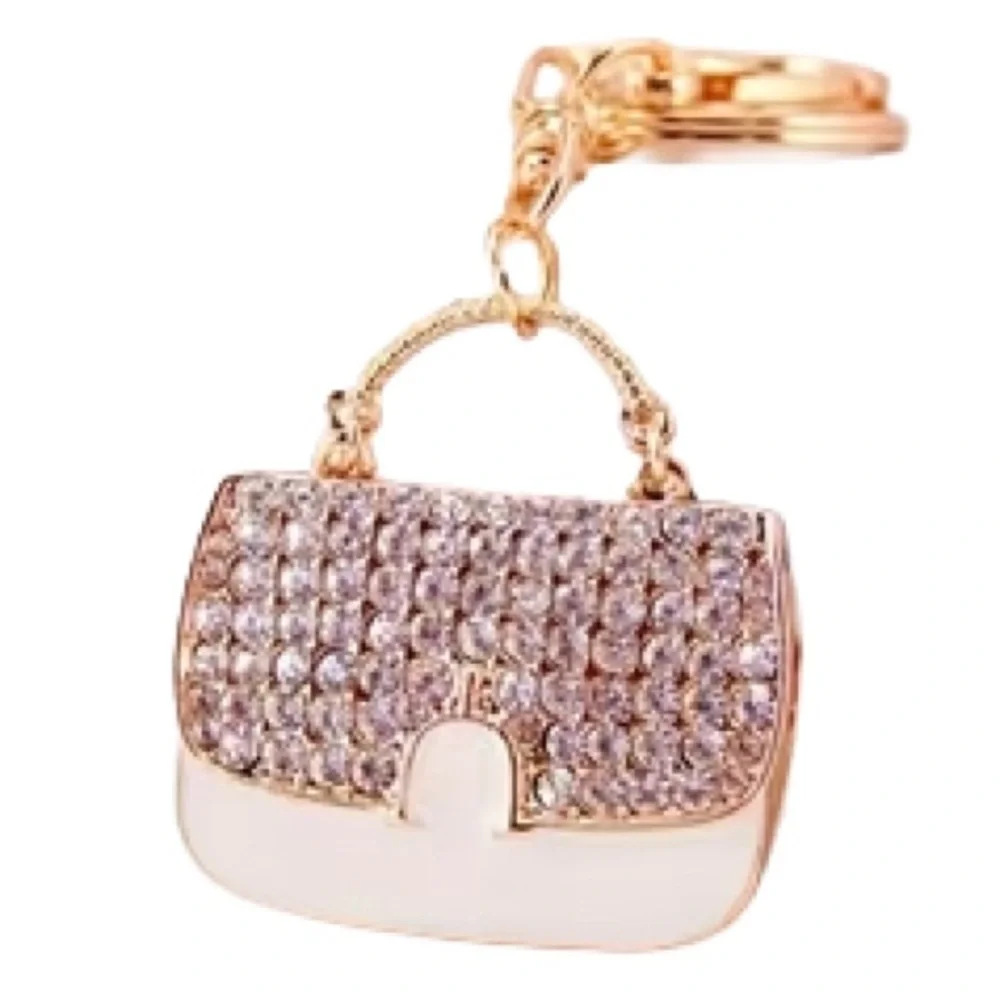 CLUTCH BAG Keychain/ Bag Charm Crystals and White Enamel